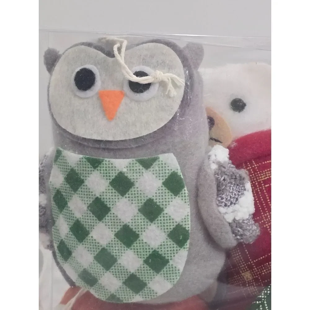 Set of 2 New Holiday Time 8 Ornament Set Felt Fabric Owl Porcupine Fox‎ Bear